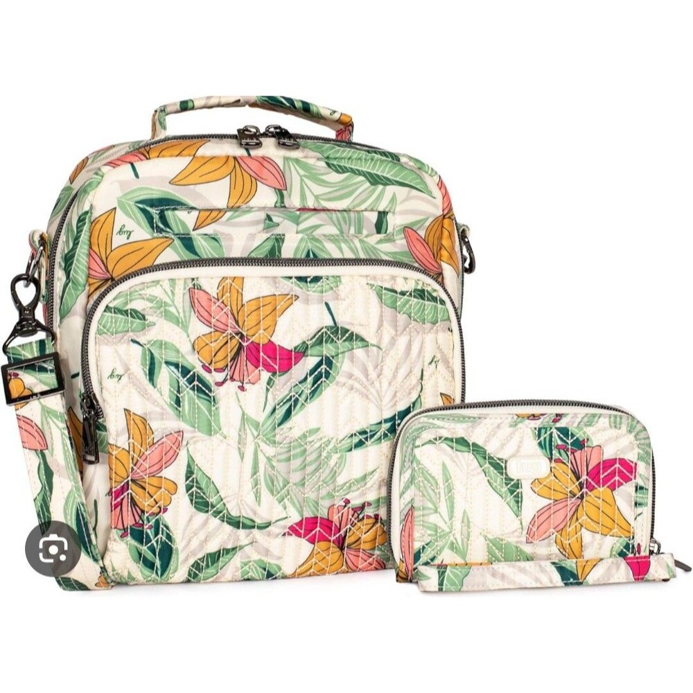 NWT LUG Ranger Lily Sand Crossbody Bag/Strap & Rodeo Wallet Floral Beige Two Pcs